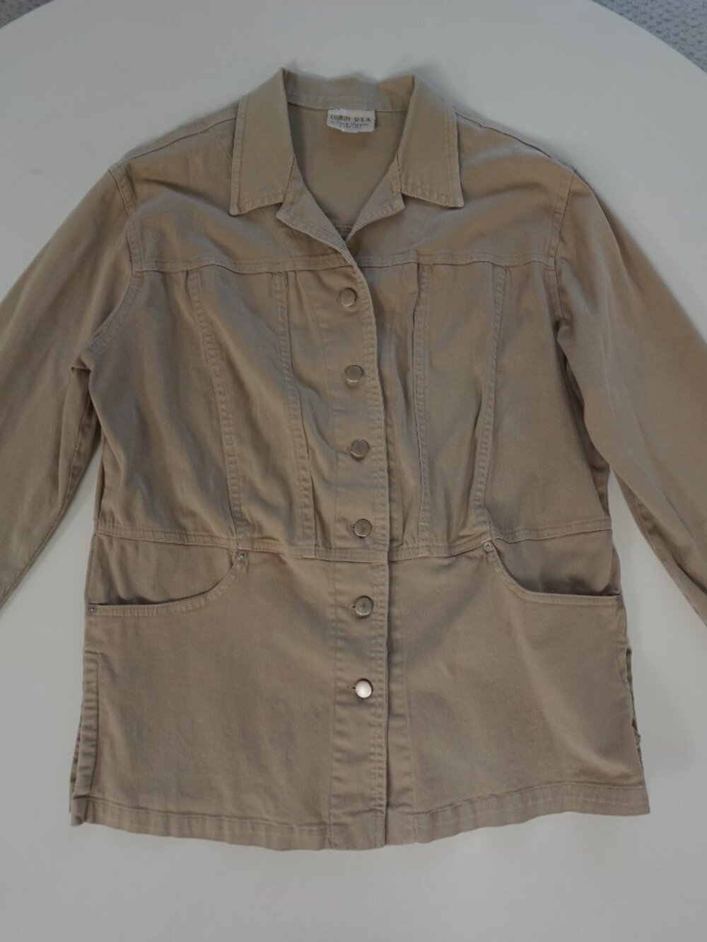 Vintage Beige Khaki Button Up Cotton Jacket Top M